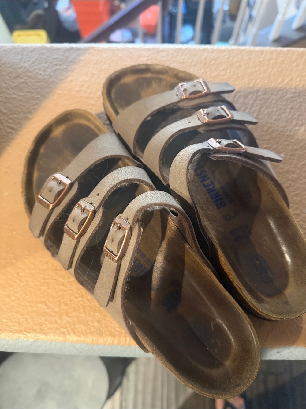 Birkenstock women’s  Triple Buckle Sandals in Taupe color with Rose Gold Buckles